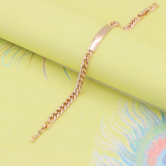 "Rose Gold Polished ID Bracelet with Pave Cuban Chain Design, XPBL0943 - Picture 11 of 11